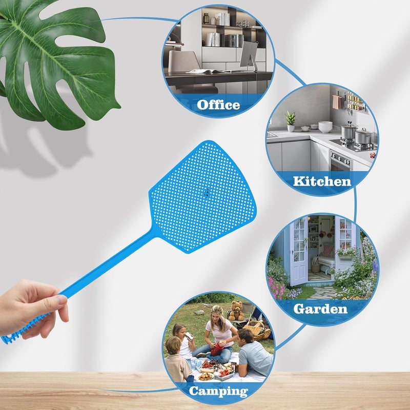 Wapodeai 5 Pack Fly Swatter, Plastic Heavy Duty Manual Fly Killer, Long Handle Flyswatter, Large Bug Swatters, Work for Indoor and Outdoor, Blue Green Pink Orange - Image 4